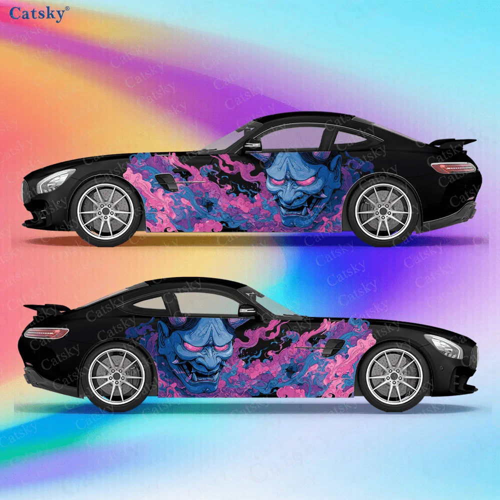 Blue Purple Prajna Mask Car Side Sticker Decoration,PVC Waterproof Scratch Resistant Decal, Car Protection,Auto Accessories Gift
