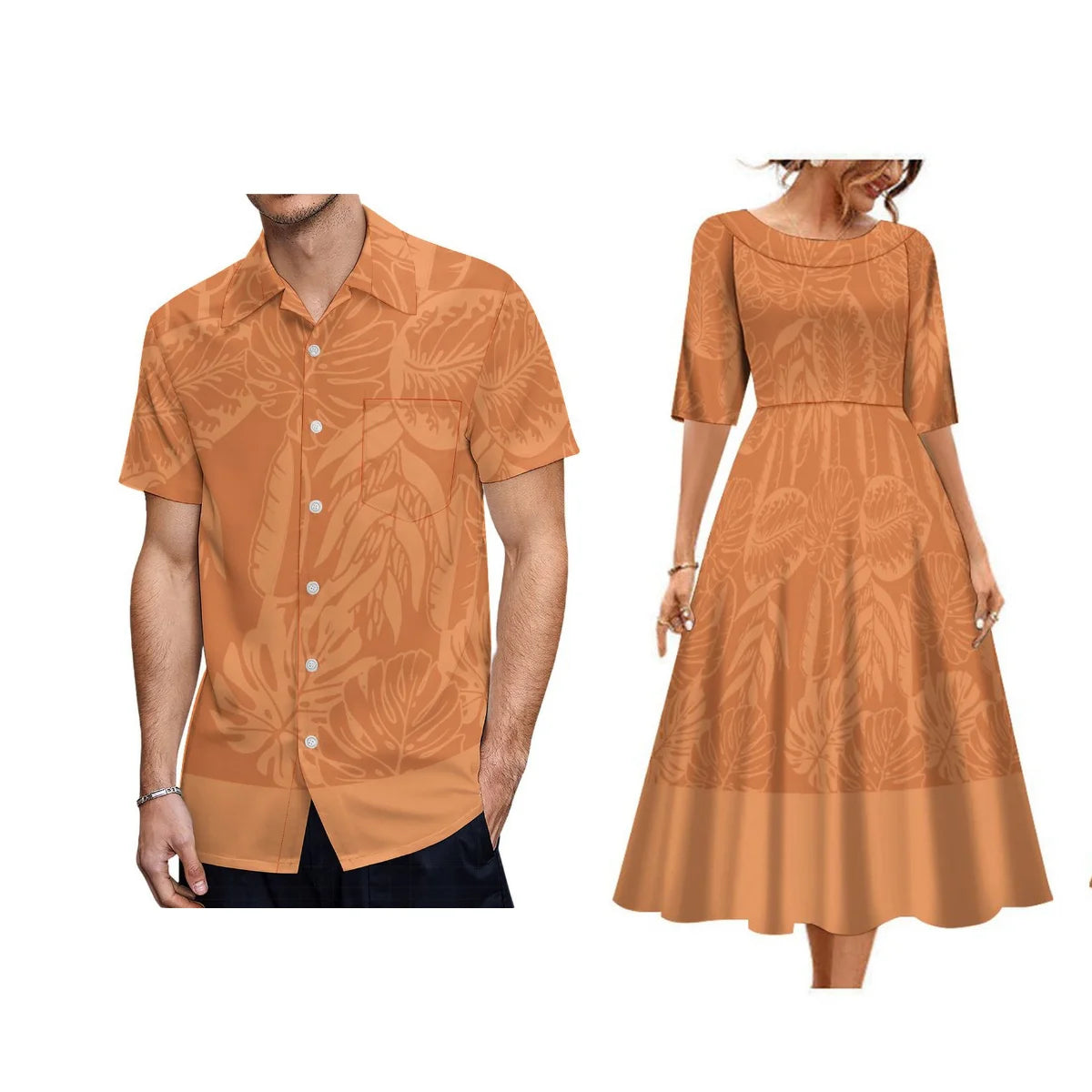Tribal Clothing Polynesian Men Shirt Hawaiian Print Customized Large Round Neck Women Dress Couple Fashion Elegant Match