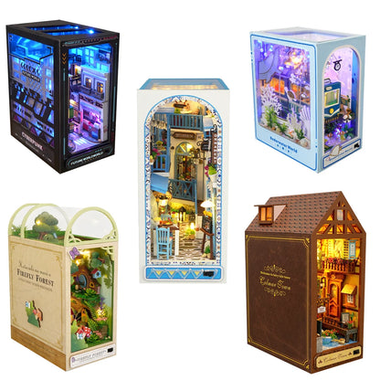 TC16/TC18/TC35/TC36/TC39 DIY Wooden Book Nook Shelf Insert Kit Bookshelf Forest House Dollhouse Bookend Toys Girls Xmas Gifts