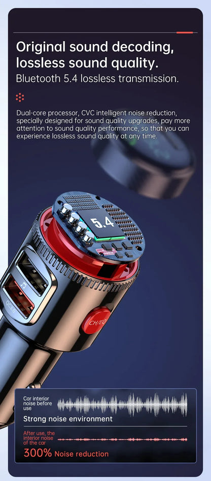 Car MP3 Player FM Transmitter Bluetooth 5.4 PD30W+QC3.0 Dual USB Fast Charge Adapter Wireless Handsfree U Disk Play