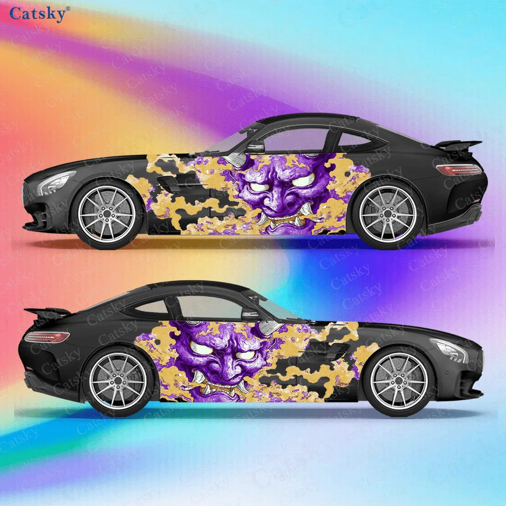Blue Purple Prajna Mask Car Side Sticker Decoration,PVC Waterproof Scratch Resistant Decal, Car Protection,Auto Accessories Gift