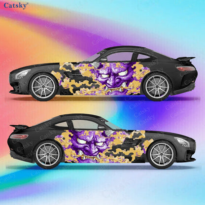 Blue Purple Prajna Mask Car Side Sticker Decoration,PVC Waterproof Scratch Resistant Decal, Car Protection,Auto Accessories Gift