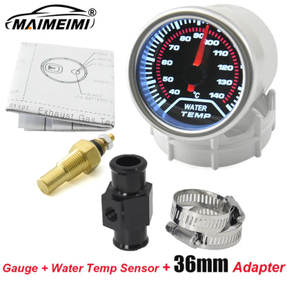52mm Water Temperature Gauge with Water Temp Sensor Temp Joint Adapter Sensor 1/8 NPT Smoked Faced 40-140℃ Meter Auto White LED