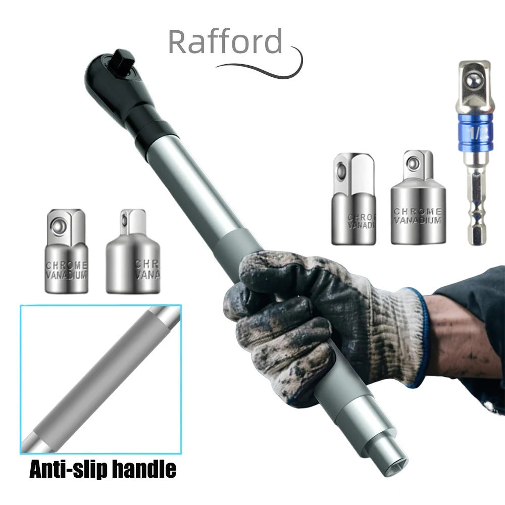 Offset Impact Extension Wrench Ratchet Wrench Chain Drive Wrench Extender with 1/2" Socket Bit Adapter for Auto Repair