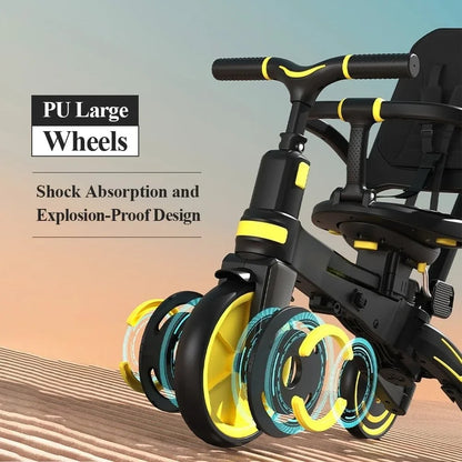 9-in-1 Push Tricycle for Toddlers Convertible Kids Trike with Adjustable Handle Safety Harness Lightweight Foldable for Boy Girl