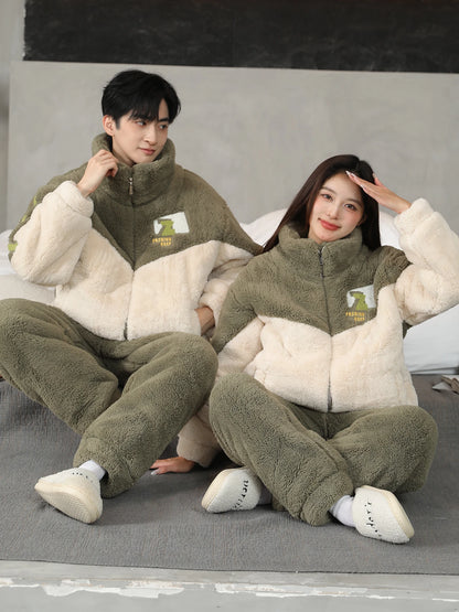 2025 Coral Fleece Couples Pajamas Men's Thickened Warm Winter Home Clothes Long Sleeve Leisure Pants for Youth Autumn Winter