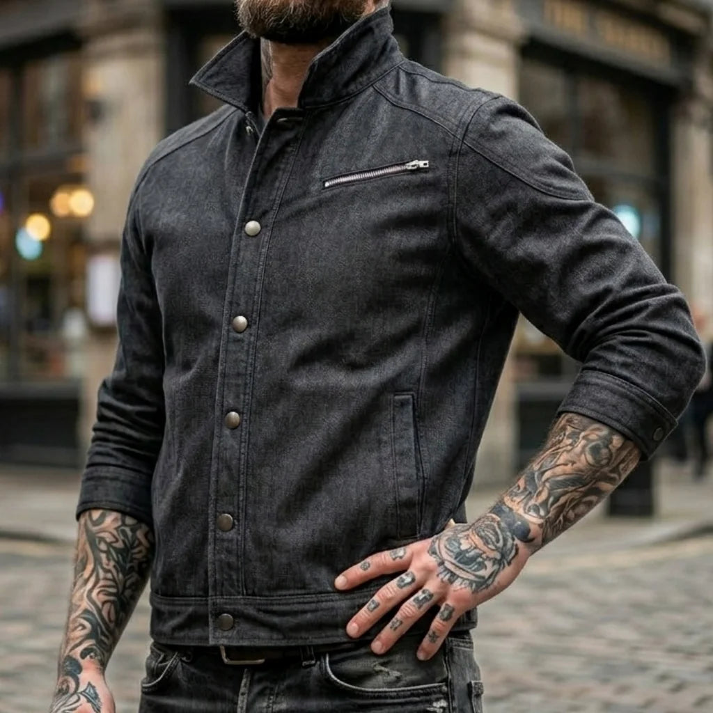 Street Men's Denim Jacket Snowflake Wash Motorcycle Denim Top Zipper Cotton Coat Comfort Men's Street Wear Men