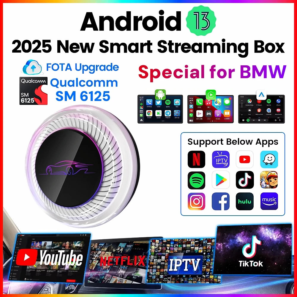 LEXXSON Ai Box Wireless Carplay Adapter Android 13 Netflix Youtube IPTV Video Box for BMW and Cars With Wireless Carplay