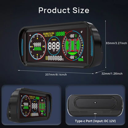 KWHUD Inclinometer 4X4 Off Road LCD Screen HUD Display Car Speedometer Digital GPS Odometer Tilt Pitch Angle Slope Meter Gadgets