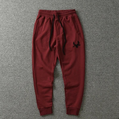 Autumn American Retro Terry Knitted Embroidery Sweatpants Men's Simple Elastic Waist Drawstring Sport Casual Youth Slim Pants