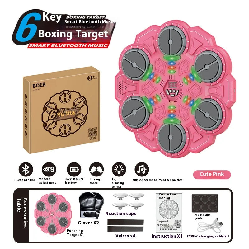 Smart Music Bluetooth Boxing Machine with Scoring System 4/6 Keys Electric for Fitness Training Stress Relief Toy Kids Adults