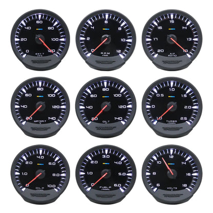 GReddi Sirius Meter Series Trust 74mm White LED Auto Gauge Volt Water Temp Oil Temp Oil Press RPM Turbo A/F Ratio Fuel Press