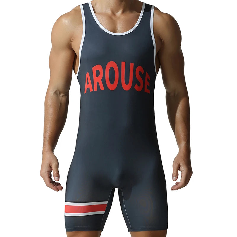 Men's shapewear, jumpsuit, wrestling suit, vest, sports and fitness training suit, weightlifting suit, high elasticity, slim fit