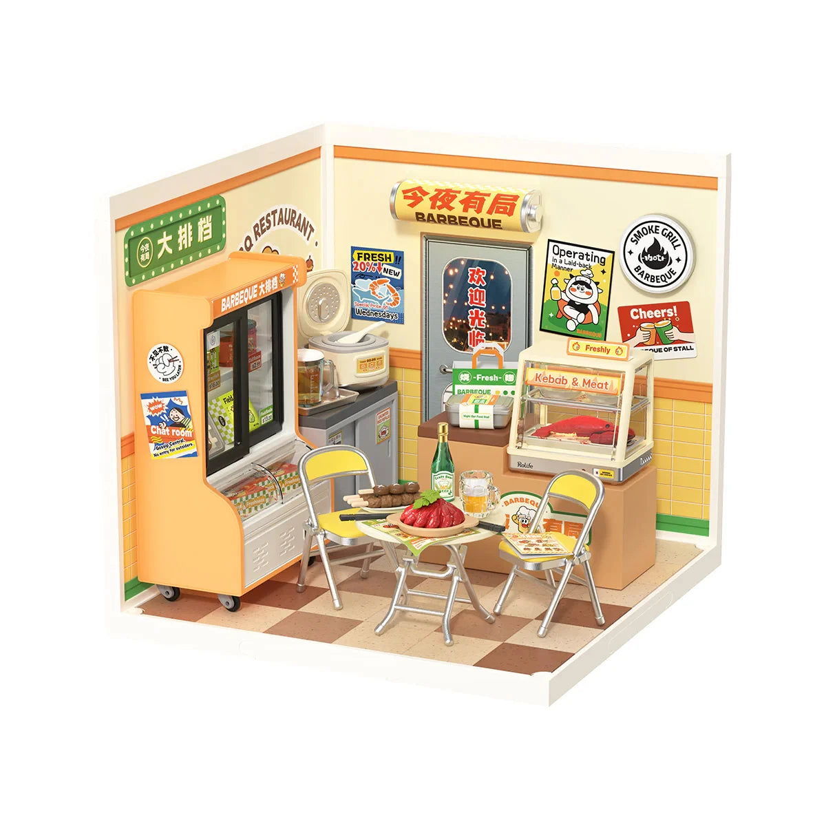 Rolife Night Out Food Stall DIY Modern Miniature House Themed Restaurant Assembly Model Kit For Model Enthusiasts Kids Adults