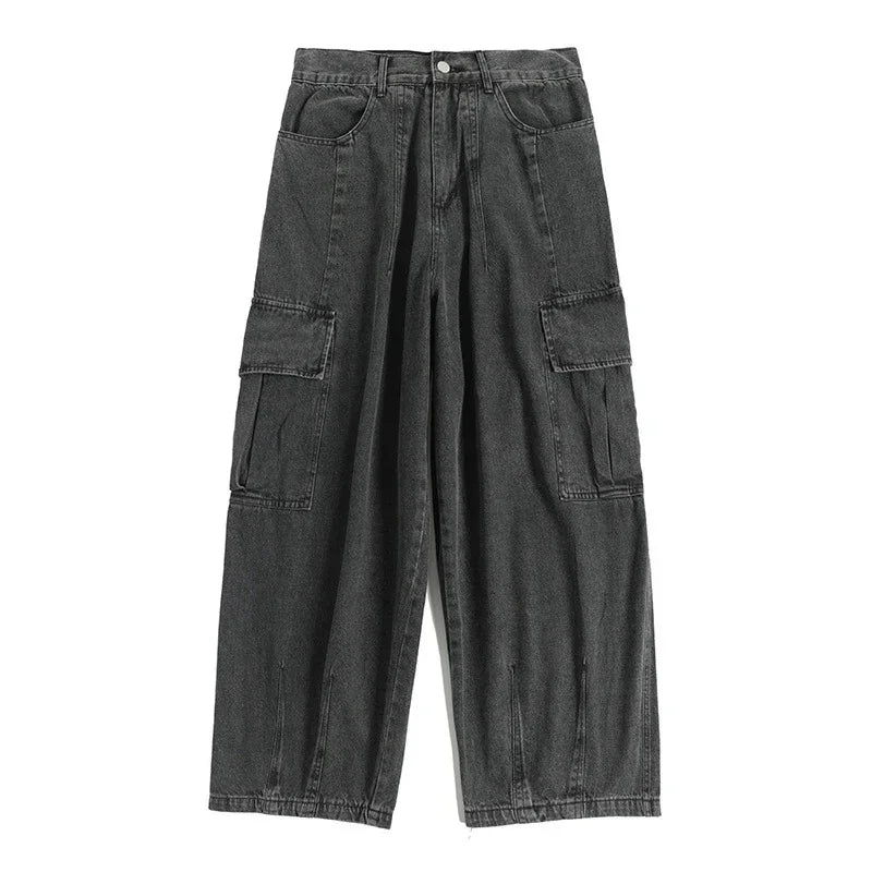 Baggy Jeans Men's Oversize Cargo Korean Black Wide Pants Streetwear Hip Hop Harajuku Male Fashion Straight Denim Pants