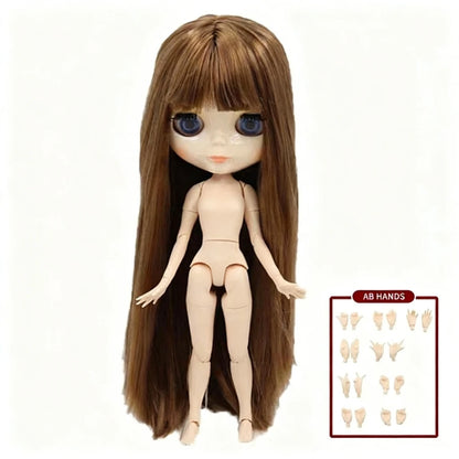 ICY DBS Blyth doll 1/6 BJD Customized nude joint body with white skin, glossy face,blue background is matte face girl gift, toy