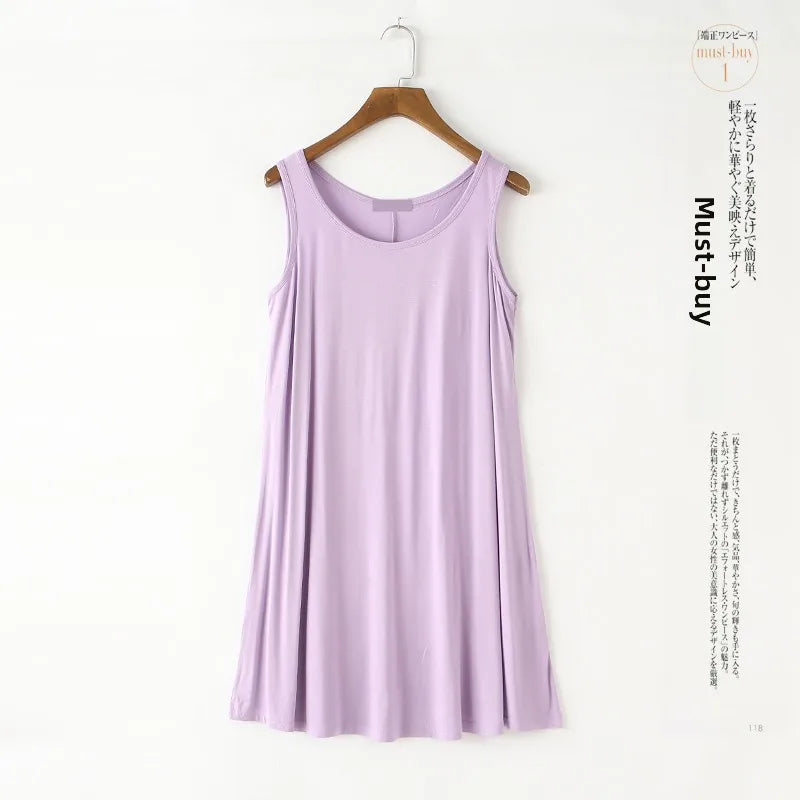 Loose Modal Summer Dr Women's Vest Dr plus Size Large 200 Pou Wearable Base Layer Korean Sle round Ne Midi Dr