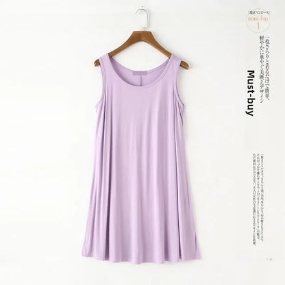 Loose Modal Summer Dr Women's Vest Dr plus Size Large 200 Pou Wearable Base Layer Korean Sle round Ne Midi Dr