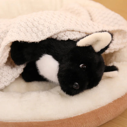 Black Bulldog Plush Toy Stuffed Puppy Doll Cuddly Pillow Dog Room Decor Xmas Birthday Gift Cartoon Animal Simulation