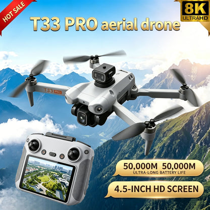 New T33 RC drone 8K professional high-definition camera 4.5-inch large screen folding four-axis aircraft 360 obstacle avoidance