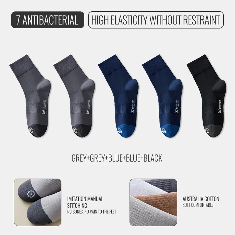 MiiOW Australian Cotton Socks Men Business Dress Black White Long Sock Antibacterial Anti Odor Crew Socks Breathable Sport Sock