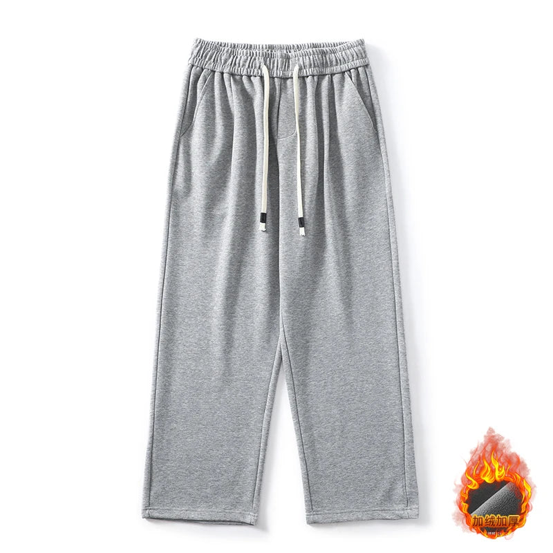 DUKEEN Pique Fabrics Sweatpants for Men Loose Causal Straight Legged Trouse Autumn and Winter Solid Colors Sports Fleece Pants