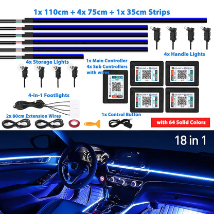 6/18/22 in 1 Led Acrylic Car Ambient Light RGB 64 213 Color Symphony Acrylic APP Streamer Rainbow Atmosphere Lamp Kit Dual Zone