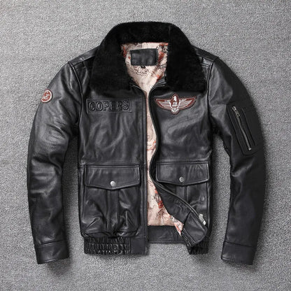 2026 New Winter Men's Warm Cowhide Top Coat Leather Bomber Jacket Detachable Fur Collar Plus Cotton Plus-size Leather for Men