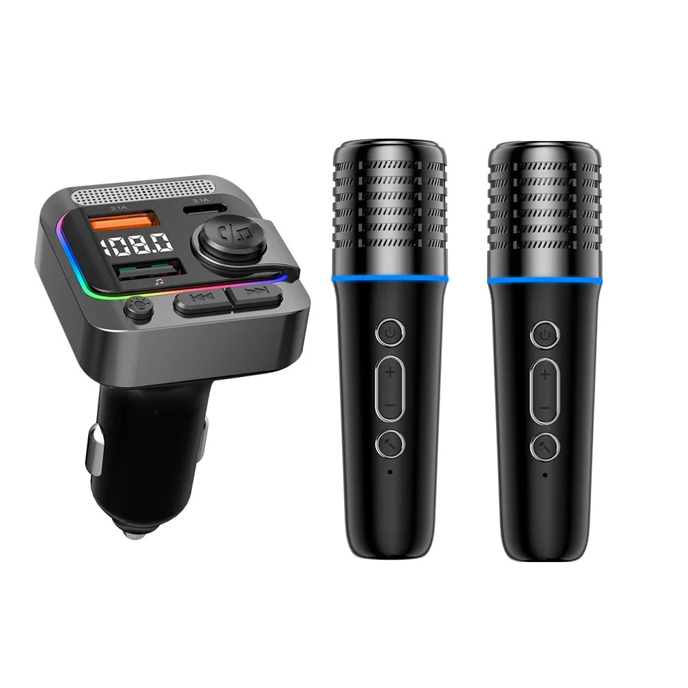 Bluetooth 5.3 Car FM Transmitter with Wireless Microphone MP3 Player Type-C Dual USB Charging Hands-Free Calling TF Card Support