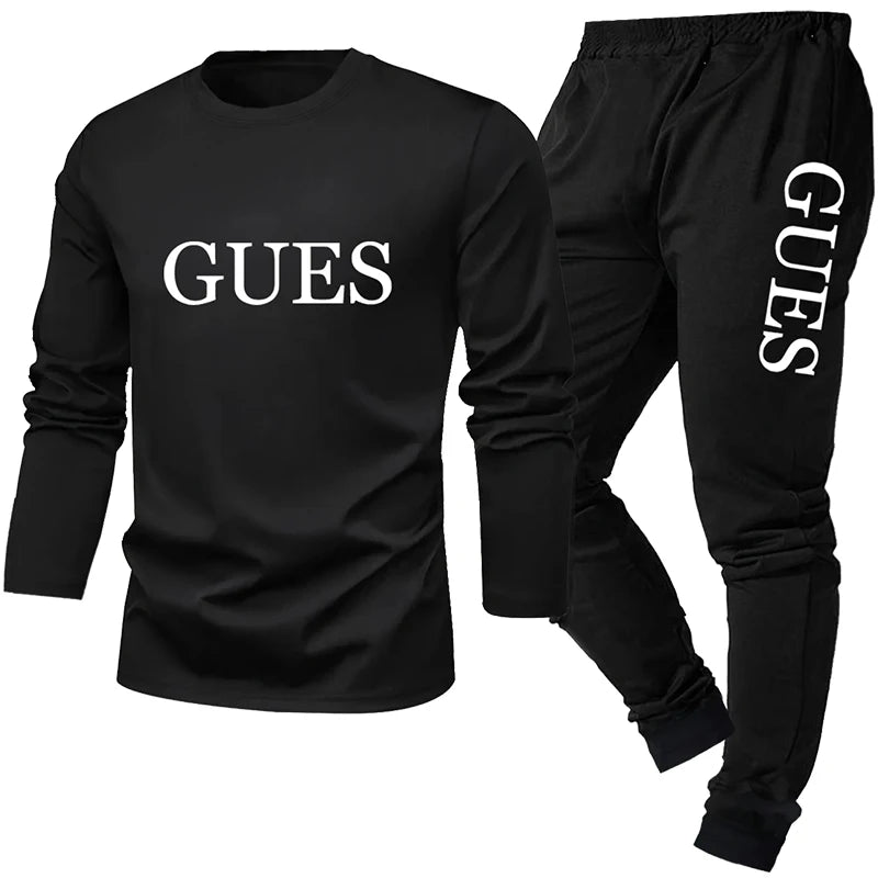 2-piece men's sleepwear set for spring summer autumn winter long sleeved pants letter patterned base shirt home wear set