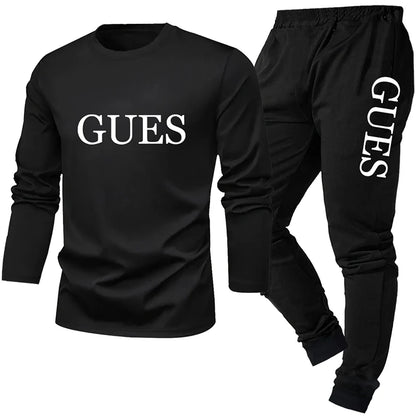 2-piece men's sleepwear set for spring summer autumn winter long sleeved pants letter patterned base shirt home wear set