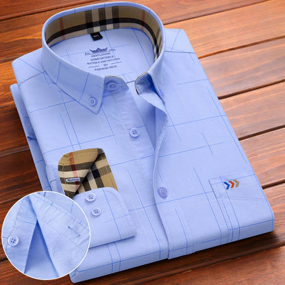 New in Shirt 100%Cotton Oxford Long-Sleeve Shirts for Men Slim Fit Formal Plain Shirt High Quality Plaid Soft Office Clothes