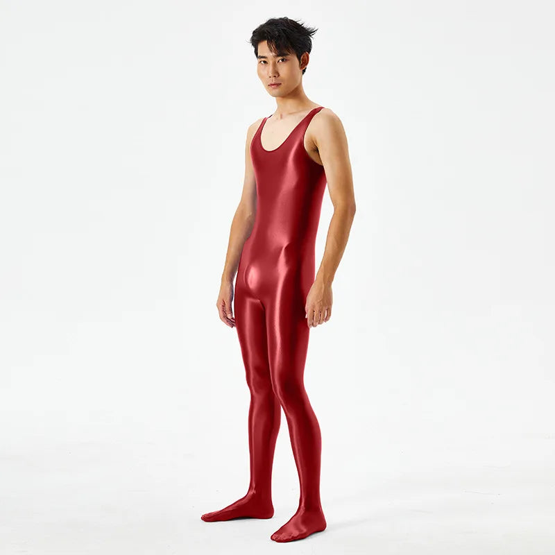 Sexy Body Shaper Jumpsuit Men Fitness Trimmer Sleeveless High Elastic Breathable Sheer Bodysuit With Bulge Pouch Slim Tights