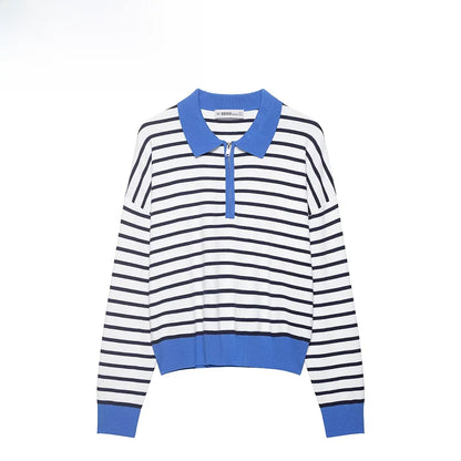 Spring New ZR Women's Knitted Stripe  Shirt Fashionable Versatile Design Casual Business Leisure Polyester Fiber Long Sleeve