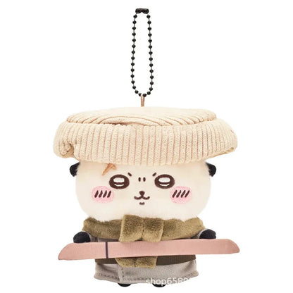 jiyi Edo Samurai Plush Keychain Japanese Anime Cute Usagi Hachiware Ushachi Pendant Soft Fluffy Bag Charm Accessory for Fans