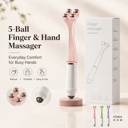 5-Ball Finger Massager 2-in-1 Hand Massage Roller for Fingers Palm Knuckles Wrist Portable Manual Self Care Tool