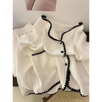Casual Cotton Pajamas Long Sleeve Sleepwear Women's Spring Autumn Style Comfortable Home Clothes Set Wide Leg Pants Outfit