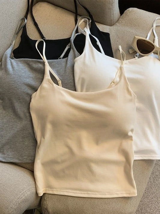 Summer New Small Strap Vest with Chest Pad Backless Integrated Inner And Outer Wear Slimming  Color Short Top for Women