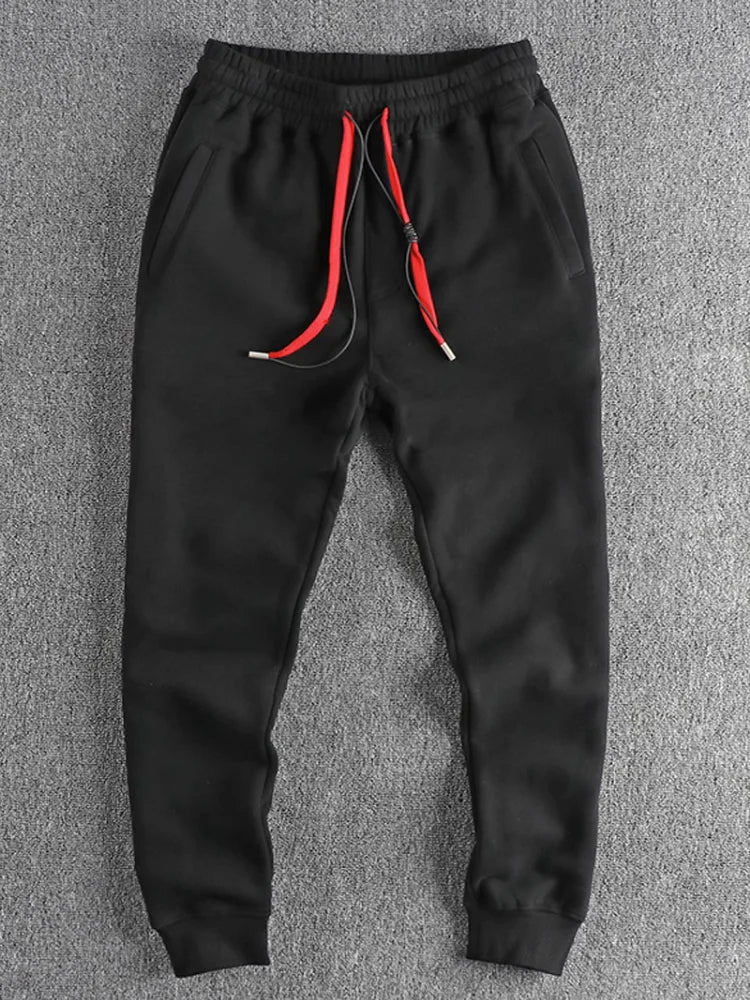 Autumn Winter New American Retro Thickened Velvet Sweatpants Men's Simple Washed Heavyweight Drawstring Sports Ankle-tied Pants