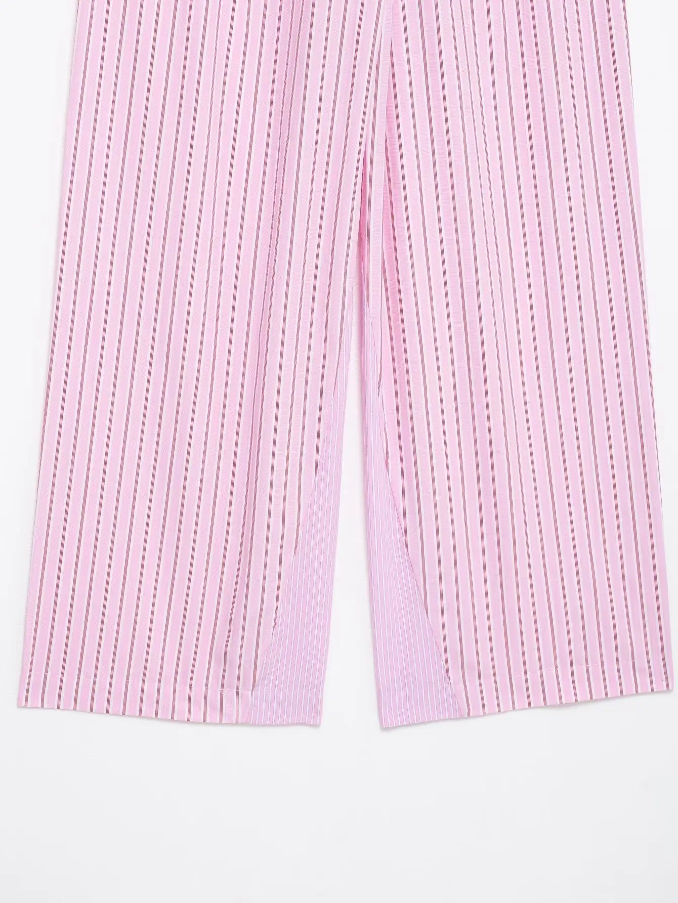 HH Women Striped Pants Suit Lapel Pocket Single-breasted Blouse+Side Zipper Lace Short Top+High Waist With Belt Poplin Pant