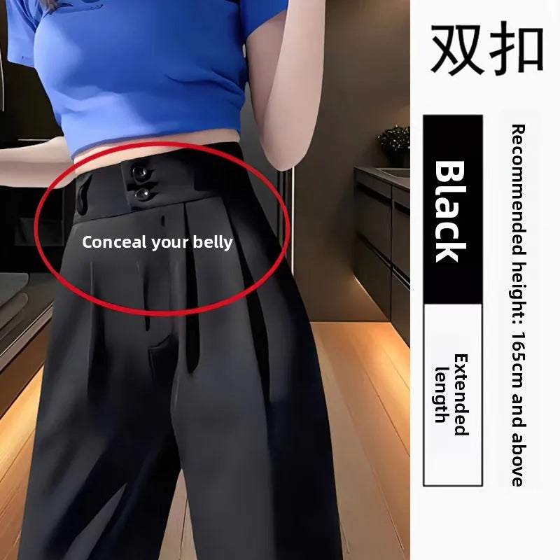 High Waist Straight Leg Suit Pants Women's Summer Thin Large Size Fat MM Hip Covering Slim Wide Leg Trousers Korean Style