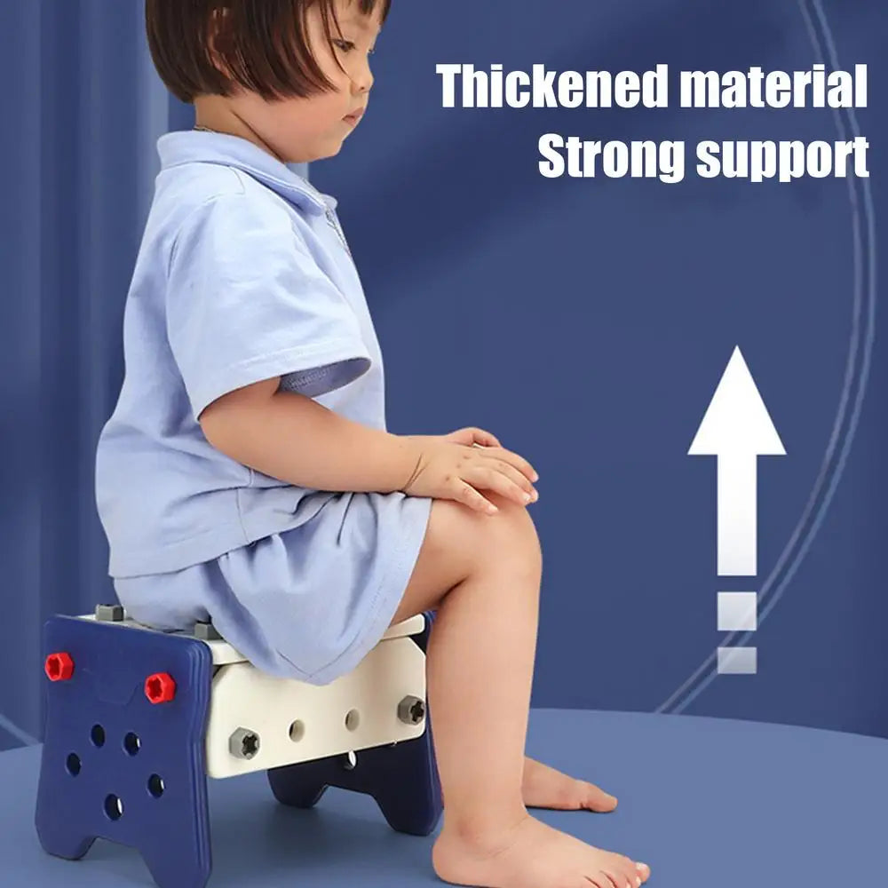 Children Pretend Play Repair Tools Play Game 2 In 1 DIY Toolbox Chair Toy Plastic Construction Screw Tools Toys for Boys Gifts