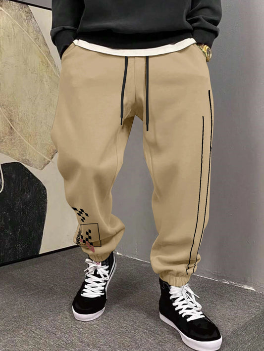 Men's Y2K Racing Checkerboard Side Line Print Sweatpants Elastic Waist Soft Fabric Motor Street Hip Hop Joggers