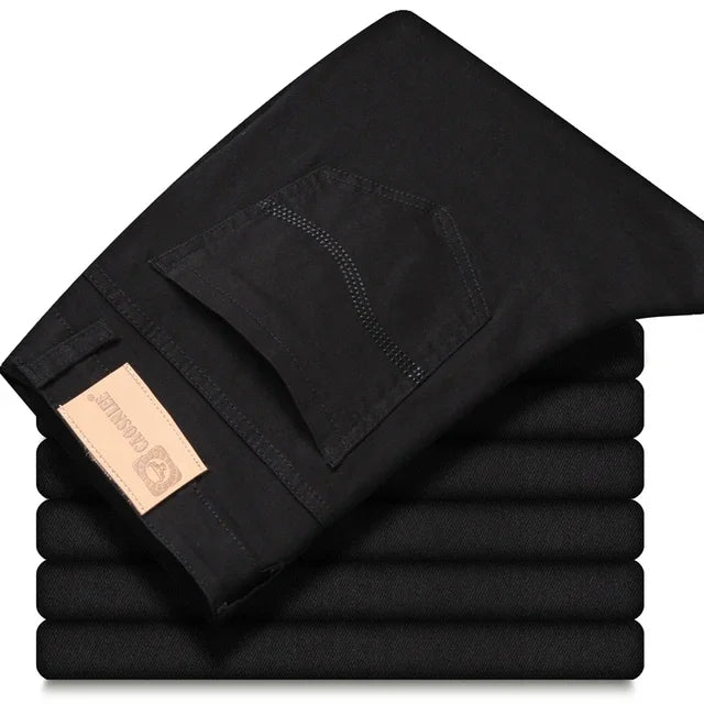 2025 New Wine Red Jeans Men Fashion Casual Classic Style Business Straight Fit Soft Trousers Male Advanced Pants
