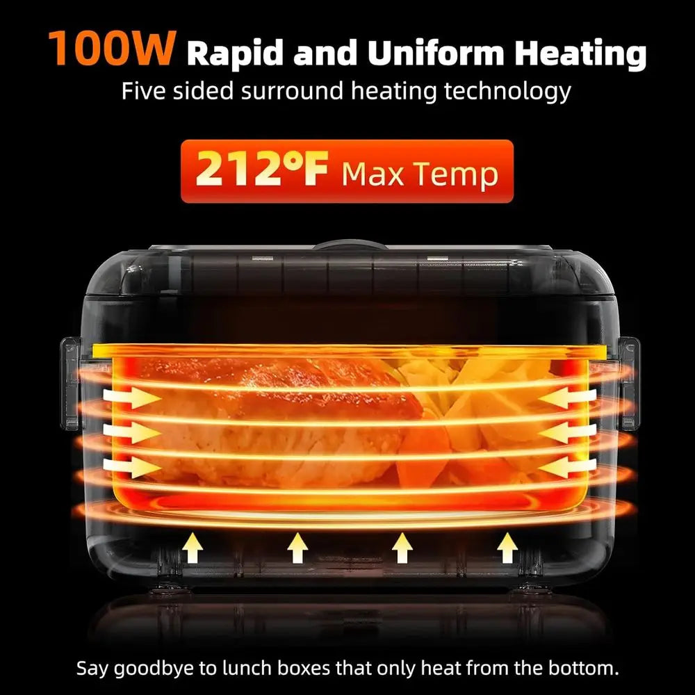 Portable Electric Lunch Box, 6.3 Cups, 100W, 24000mAh Battery, Self-Heating, Includes Cutlery, Insulated Bag & Divider for Adult