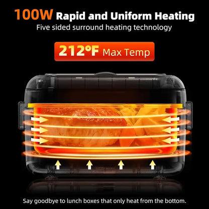 Portable Electric Lunch Box, 6.3 Cups, 100W, 24000mAh Battery, Self-Heating, Includes Cutlery, Insulated Bag & Divider for Adult