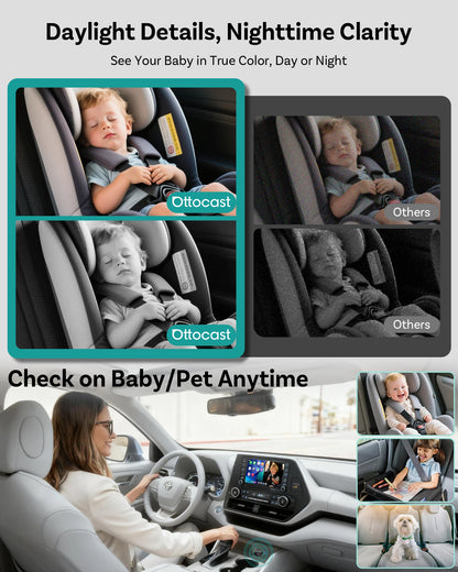 Ottocast Mini Pico 2in1 Wireless CarPlay Dongle Car Baby Safety Camera Pet Back Seat Camera Child Car Monitor For 99% of the car