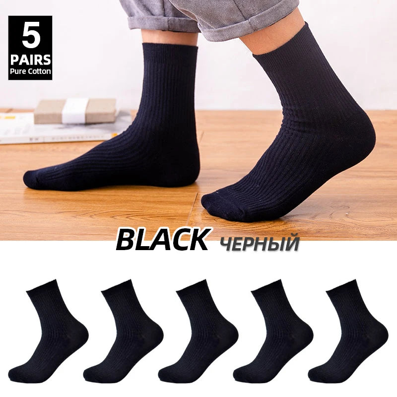 HSS Brand 2026 New 85% Pure Cotton Men Socks Casual Business Stripe Deodorant Breathable Man Travel Winter Sock 5 Pairs / Lot
