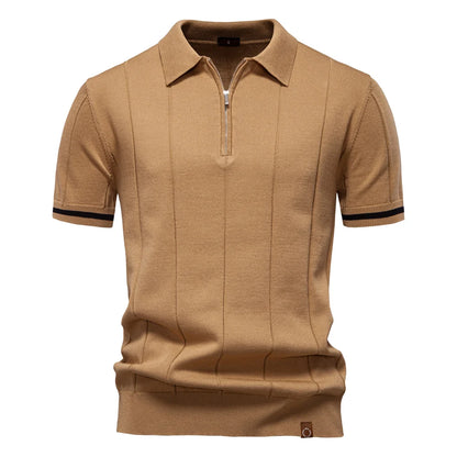 AIOPESON Men's Solid Color Sport Zipper Polo Shirt Athletic Social Polo Shirts for Men Office Slim Fit Polo