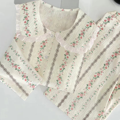 Cloud Cotton Sleepwear Set for Women Casual Spring Autumn Long Sleeve Long Pants Home Clothes  Plant Floral Print